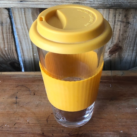 Tall Travel Glass Tumbler with Orange Silicone Lid & Sleeve Sunny Days Ahead - Picture 2 of 6